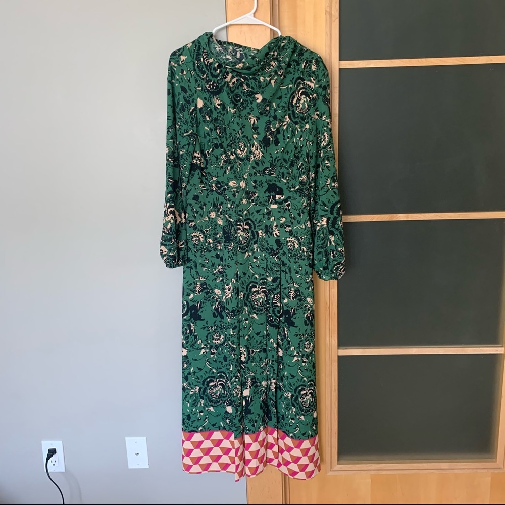 Green Topshop dress with pink detail